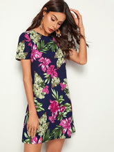 Load image into Gallery viewer, Keyhole Back Tropical Floral Print Tunic Dress