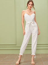 Load image into Gallery viewer, Tassel Hem Covered Button Belted Cami Jumpsuit