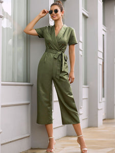 Solid Double-breasted Belted Jumpsuit