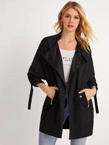 Zip Detail Waterfall Collar Trench Coat