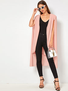 Solid Cloak Sleeve High-low Hem Blazer