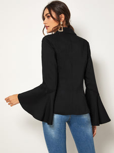 Flounce Sleeve Shawl Collar Blazer