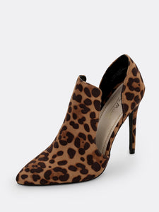 Leopard Open Shank High Vamp Pointy Tie Pumps