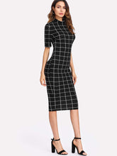 Load image into Gallery viewer, Mock Neck Grid Fitted Dress