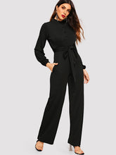 Load image into Gallery viewer, Button Front Belted Wide Leg Shirt Jumpsuit