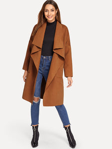 Drop Shoulder Drape Collar Wrap Coat