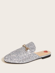 Metal Decor Glitter Flat Mules