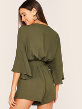 Load image into Gallery viewer, Surplice Neck Bell Sleeve Self Belted Playsuit