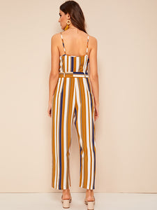 Striped Belted Cami Jumpsuit