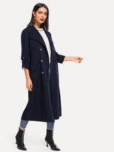 Load image into Gallery viewer, Rolled Tab Sleeve Double Breasted Longline Trench Coat