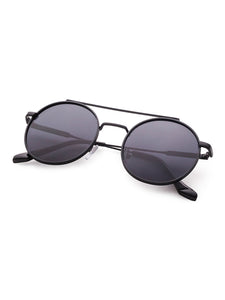 Blue Flat Lens Double Bridge Round Sunglasses