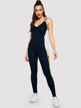 Load image into Gallery viewer, Color-block Lettering Strap Tank Jumpsuit