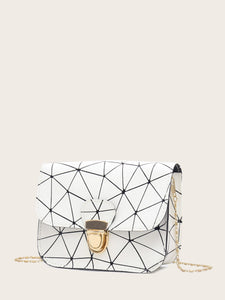 Geometric Print Push Lock Chain Bag