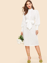 Load image into Gallery viewer, Bishop Sleeve Half Placket Belted Dress