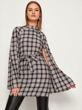 Load image into Gallery viewer, Self Tie Plaid Cape Outerwear