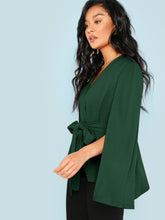 Load image into Gallery viewer, Surplice Neck Tie Waist Cape Coat