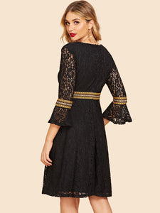 50s Embroidered Tape Lace Flare Dress