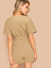 Load image into Gallery viewer, Flap Pocket Zip Back Belted Romper