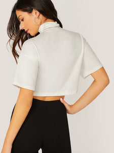 High Neck Drop Shoulder Solid Top