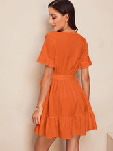 Load image into Gallery viewer, Surplice Wrap Belted Ruffle Hem Dress