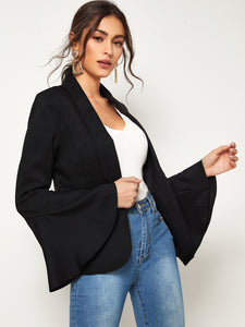 Flounce Sleeve Shawl Collar Blazer