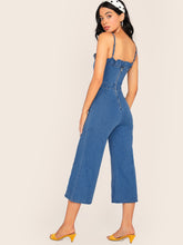 Load image into Gallery viewer, Ruffle Trim Sleeveless Wide Leg Denim Jumpsuit