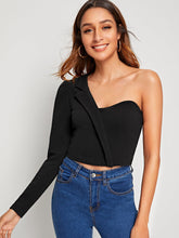 Load image into Gallery viewer, Solid Collared One Shoulder Form Fitted Top