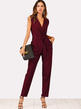 Load image into Gallery viewer, Zip Back Shawl Collar Knot Jumpsuit