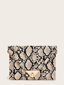 Twist Lock Snakeskin Print Chain Bag