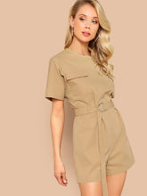 Load image into Gallery viewer, Flap Pocket Zip Back Belted Romper