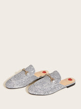 Load image into Gallery viewer, Metal Decor Glitter Flat Mules