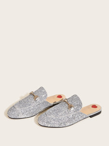 Metal Decor Glitter Flat Mules