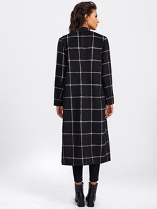 Drape Collar Grid Longline Coat