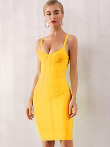 Adyce Neon Yellow Zip Back Bustier Bandage Dress