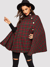 Load image into Gallery viewer, Button Front Plaid Print Cape Coat