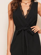 Load image into Gallery viewer, Lace Trim Self Belted Jumpsuit