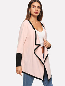 Waterfall Collar Contrast Cuff Coat