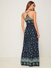 Load image into Gallery viewer, Lace Detail Waist Tribal Split Thigh Slip Dress