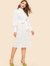 Load image into Gallery viewer, Bishop Sleeve Half Placket Belted Dress