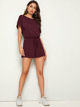 Load image into Gallery viewer, Drawstring Waist Rolled Sleeve Romper