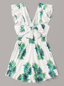 Tropical Print Ruffle Trim Romper