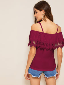 Cold Shoulder Guipure Lace Trim Top