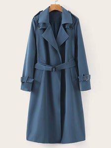 Self Tie Lapel Neck Buttoned Trench Coat