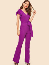 Load image into Gallery viewer, 70s Layered Sleeve Belted Flare Leg Jumpsuit