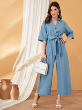 Load image into Gallery viewer, Belted Wide Leg Shirt Jumpsuit