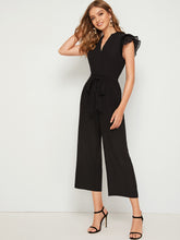 Load image into Gallery viewer, Layered Pleated Sleeve Belted Jumpsuit