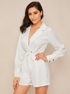 Lapel Neck Self Tie Jumpsuit