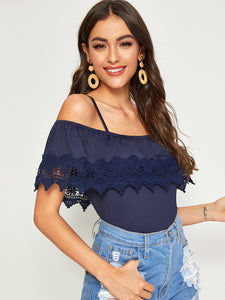 Cold Shoulder Guipure Lace Trim Top