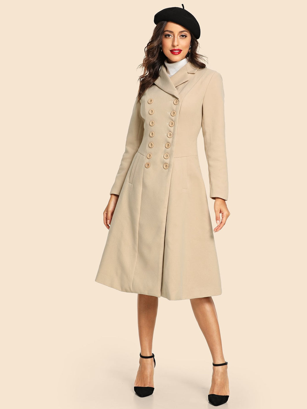 Double Button Notched Longline Coat