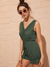 Load image into Gallery viewer, Lace Panel Ruffle Hem Buttoned Keyhole Romper